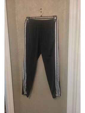 Adidas ladies Black White 3 stripe Classic Track Jogger Pants S Zip ankle